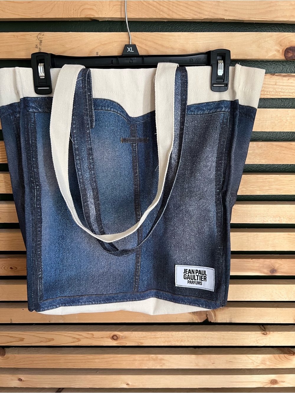 Jean Paul Gaultier Denim-Print Canvas Tote in Blue and Cream